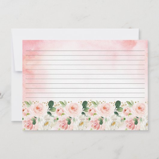 Roze Gouden Bloem Bruiloft Recept Kaarten (Achterkant)