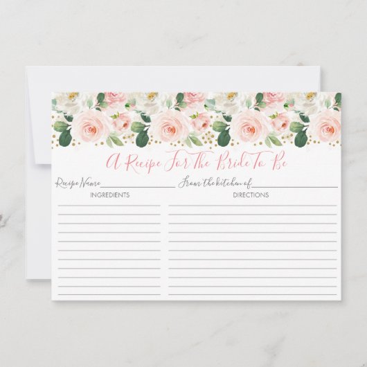 Roze Gouden Bloem Bruiloft Recept Kaarten (Voorkant)