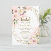 Roze Gouden Bloem Bruiloft Thee Feest Kaart (Staand voorkant)