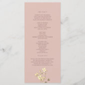 Roze Gouden Bloem Bruiloftsprogramma Programmakaart (Achterkant)