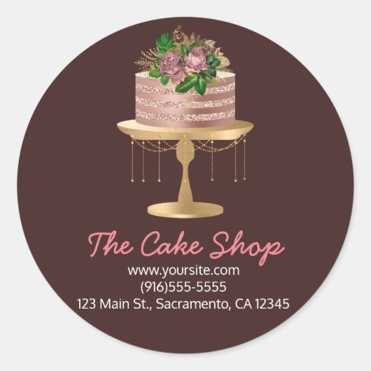 Roze Gouden Bloem Cake Bakkerij Sticker Label (Voorkant)
