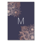 Roze Gouden Bloem- en Marineblauwe Tafel Nummers Kaart (Achterkant)