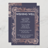 Roze gouden bloem en marineblauwe wensenput kaart (Voorkant / Achterkant)