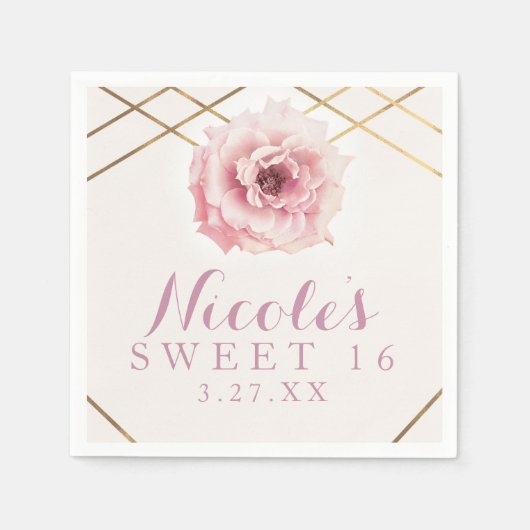 Roze & Gouden Bloem Glam Bruidsfeest Borrel Servetten (Voorkant)