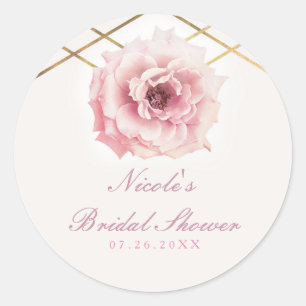 Roze & Gouden Bloem Glam Bruidsfeest Feest Favor Ronde Sticker