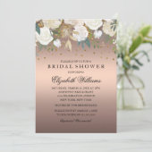 Roze Gouden Bloem Glitter Bruiloft Feest Kaart (Staand voorkant)