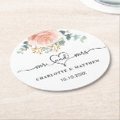 Roze gouden bloem groen mr mrs bruiloft ronde kartonnen onderzetter (Gebogen)