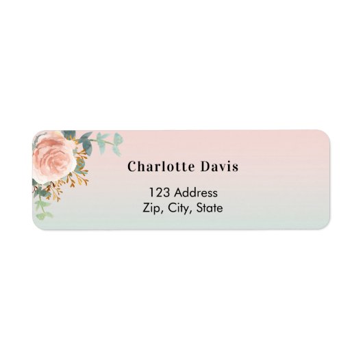 Roze gouden bloem groen retouradres etiket (Voorkant)