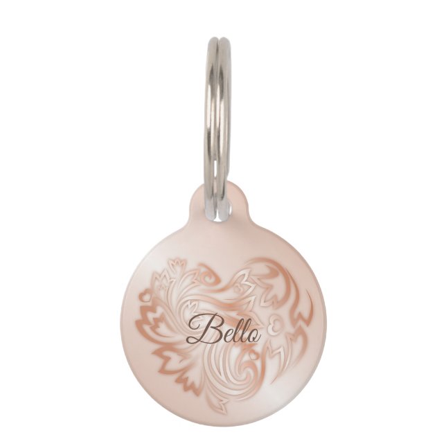 Roze Gouden Bloem Hart Huisdierpenning (Voorkant)