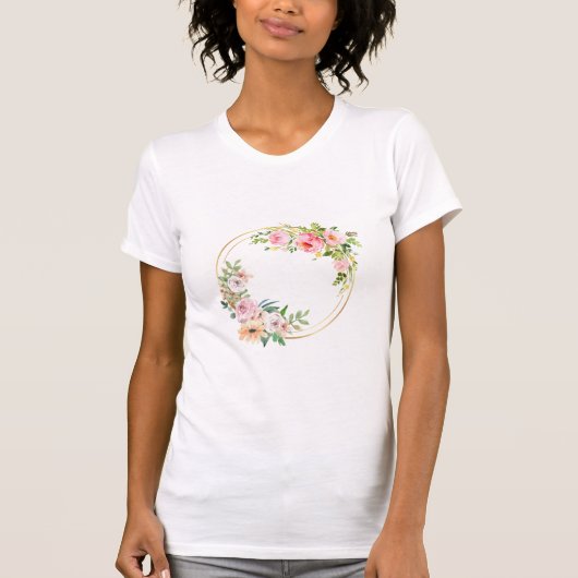 Roze & Gouden Bloem Krans Vrouwen T-shirt (Voorkant)