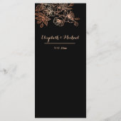 Roze Gouden Bloem Lijn Kunst Zwarte Bruiloft Menu (Achterkant)