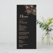 Roze Gouden Bloem Lijn Kunst Zwarte Bruiloft Menu (Staand voorkant)