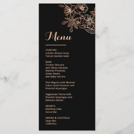 Roze Gouden Bloem Lijn Kunst Zwarte Bruiloft Menu