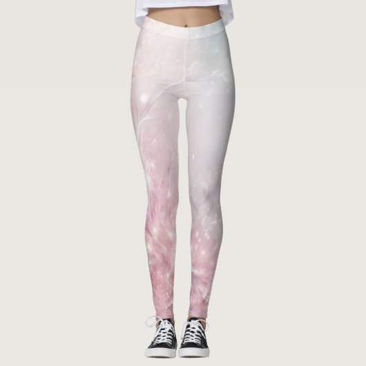 Roze Gouden Bloem Marmer Leggings (Voorkant)