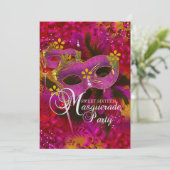 Roze Gouden Bloem Masquerade Sweet 16 Uitnodiging (Staand voorkant)
