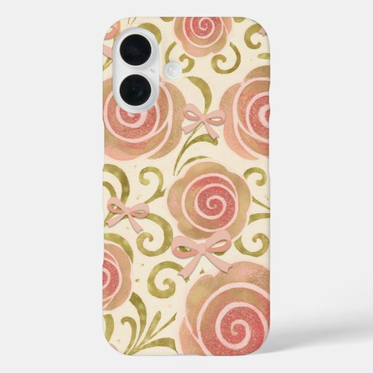 Roze & Gouden Bloem met Strikken Prinsessenrozen Case-Mate iPhone Case (Achterkant)