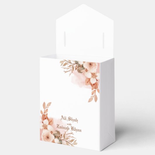 Roze gouden bloem Nikah Mubarak Favor Doos Bedankdoosjes (Geopend)