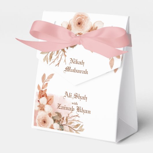 Roze gouden bloem Nikah Mubarak favorieten doos Bedankdoosjes (Voorkant Zijde)