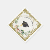 Roze & Gouden Bloem Personalized Afstudeerfeest Servet (Hoek)