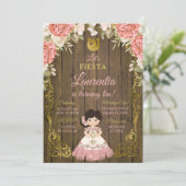 Roze & Gouden Bloem Roos Zoete Meisje Houten Verja Kaart (Staand voorkant)