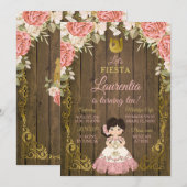 Roze & Gouden Bloem Roos Zoete Meisje Houten Verja Kaart (Voorkant / Achterkant)