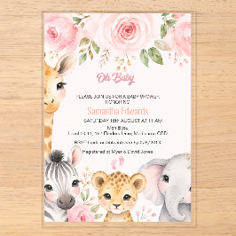 Roze Gouden Bloem Safari Dieren Baby Shower Uitnod Acryl Uitnodigingen