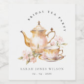 Roze Gouden Bloem Thee Set Bruiloft Thee Feest  Wijn Etiket (Enkel label)