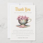 Roze Gouden Bloem Theekopje Bruidsdouche Thee Fees Bedankkaart (Voorkant)