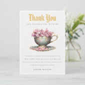 Roze Gouden Bloem Theekopje Bruidsdouche Thee Fees Bedankkaart (Staand voorkant)