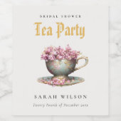 Roze Gouden Bloem Theekopje Bruiloft Thee Feest Wijn Etiket (Enkel label)