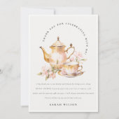 Roze Gouden Bloem Theeset Bruiloft Thee Feest Bedankkaart (Voorkant)