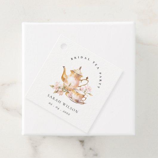 Roze Gouden Bloem Theeset Bruiloft Thee Feestje Bedankjes Labels (In situ)