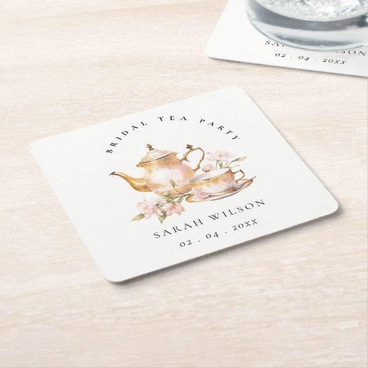 Roze Gouden Bloem Theeset Bruiloft Thee Feestje  Kartonnen Onderzetters (Schuin)