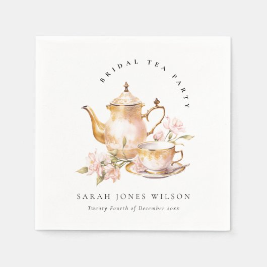 Roze Gouden Bloem Theeset Bruiloft Thee Feestje  Servet (Voorkant)