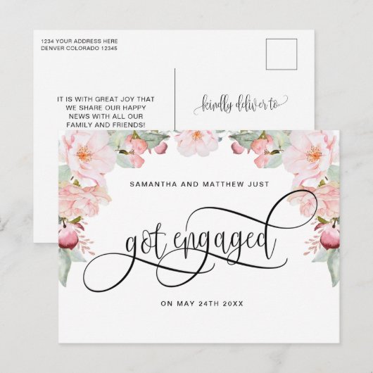 Roze Gouden Bloem, Verloving, Verloofd Aankondigingskaart (Voorkant / Achterkant)