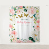 Roze Gouden Bloem Vlinder Baby Shower Achtergrond Wandkleed (Voorkant)