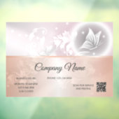 Roze Gouden Bloem Vlinder | Openingsuren QR Code Raamsticker (Vel 3)