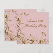 Roze Gouden Bloem Vlinder Vrouwen 60ste Verjaardag Kaart (Voorkant / Achterkant)