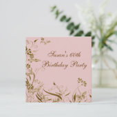 Roze Gouden Bloem Vlinder Vrouwen 60ste Verjaardag Kaart (Staand voorkant)