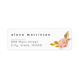 Roze Gouden Bloemachtig Huwelijk retouradres Label