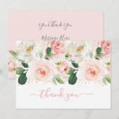 Roze Gouden Bloemachtige Bruiloft Dank Je Wel Bedankkaart (Voorkant / Achterkant)