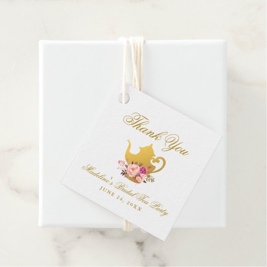 Roze Gouden Bloemachtige Bruiloft Thee Feest Bedan Bedankjes Labels (In situ)