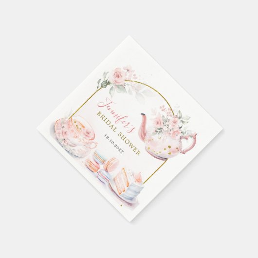 Roze Gouden Bloemachtige Bruiloft Thee Feest Papie Servet (Hoek)