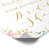 Roze Gouden Bloemachtige Bruiloft Welkom Poster (Hoek)