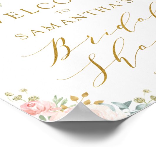 Roze Gouden Bloemachtige Bruiloftswelkom Poster (Hoek)