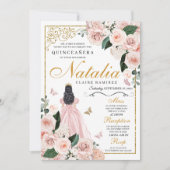 Roze Gouden Bloemachtige Princess Quinceanera Kaart (Voorkant)