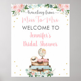 Roze Gouden Bloemachtige Reis Bruidsdouche Welkom Poster