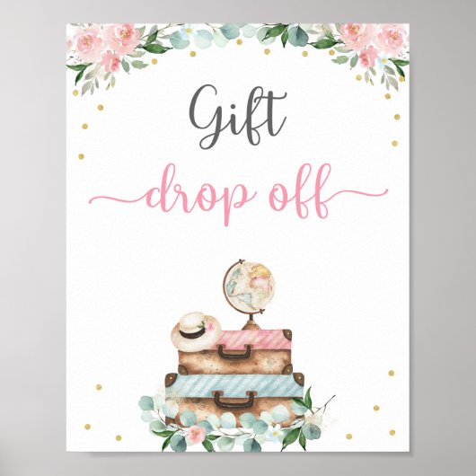 Roze Gouden Bloemachtige Reis Bruiloft Cadeau Bord Poster (Voorkant)