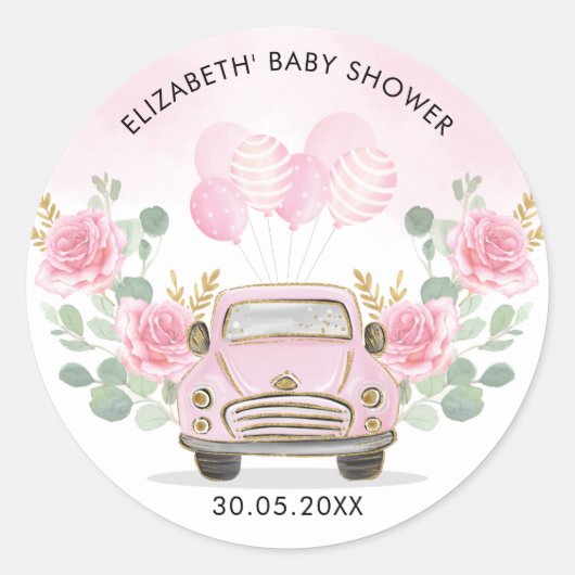 Roze Gouden Bloemachtige Travel Drive By Favoritie Ronde Sticker (Voorkant)