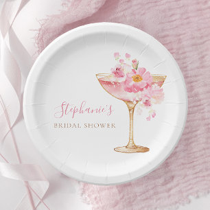 Roze Gouden Bloemblaadjes en Prosecco Bloemrijke B Papieren Bordje